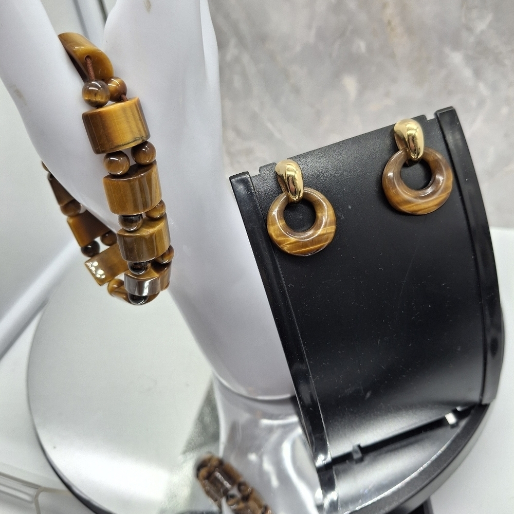 Tigers Eye Gold and Brown Bracelet and Earrings Set